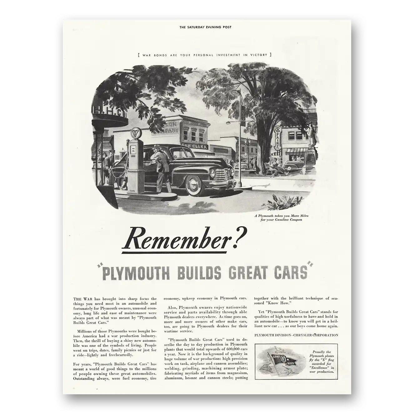 1943 Plymouth Print Ad | Remember Builds Great Cars