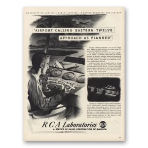 1943 RCA Laboratories Print Ad | Airport Calling Eastern Twelve