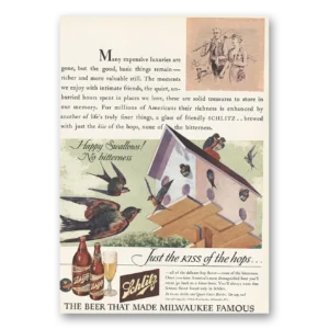 1943 Schlitz Beer Print Ad | Happy Swallows
