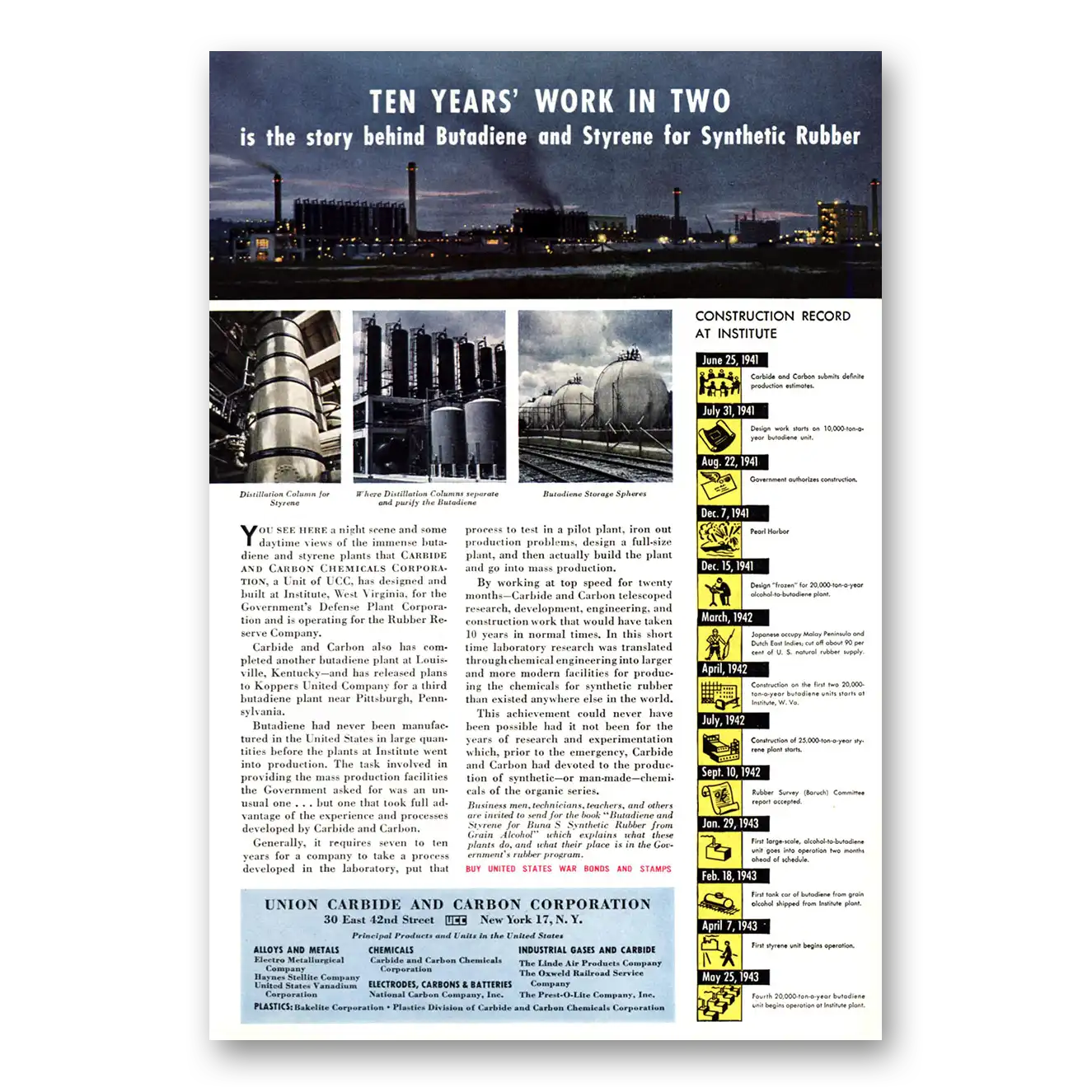 1943 Union Carbide Print Ad | Ten Years