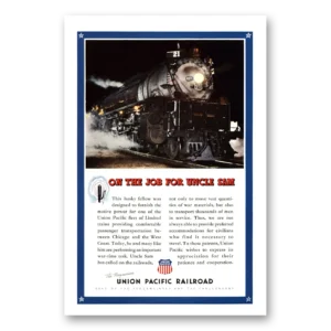 1943 Union Pacific Railroad Print Ad | Uncle Sam