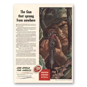 1943 United States Steel Print Ad | Gun That Sprang