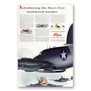 1943 Vega Aircraft Print Ad | Land Bomber
