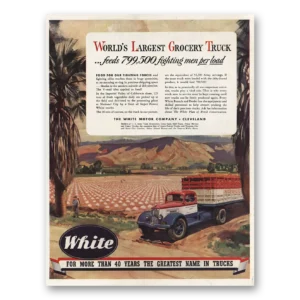 1943 White Trucks Print Ad | Largest Grocery Truck
