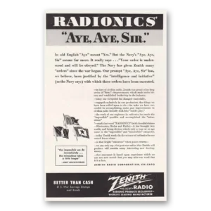 1943 Zenith Radio Print Ad | Aye Aye Sir