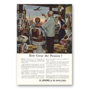 1944 Airlines of the United States Print Ad | Barber Shop