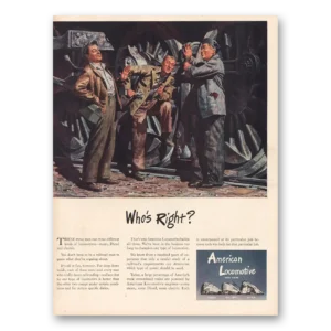 1944 American Locomotive Print Ad | Whos Right