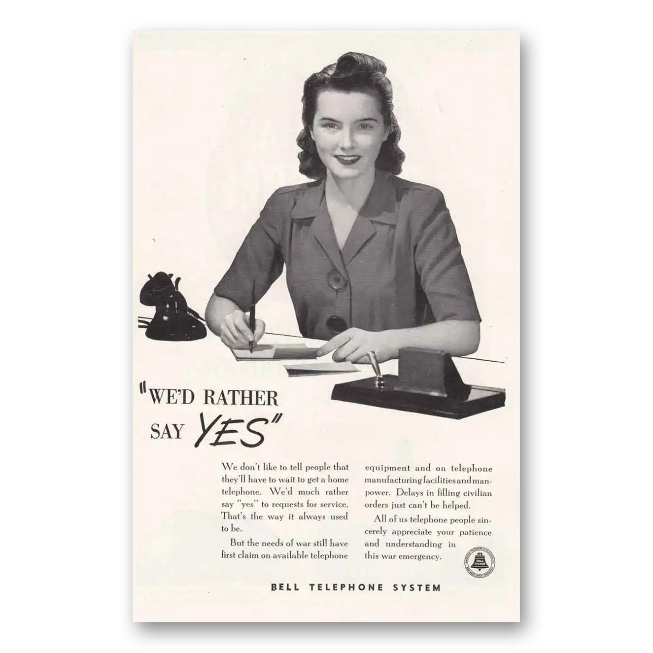 1944 Bell Telephone Print Ad | Rather Say Yes