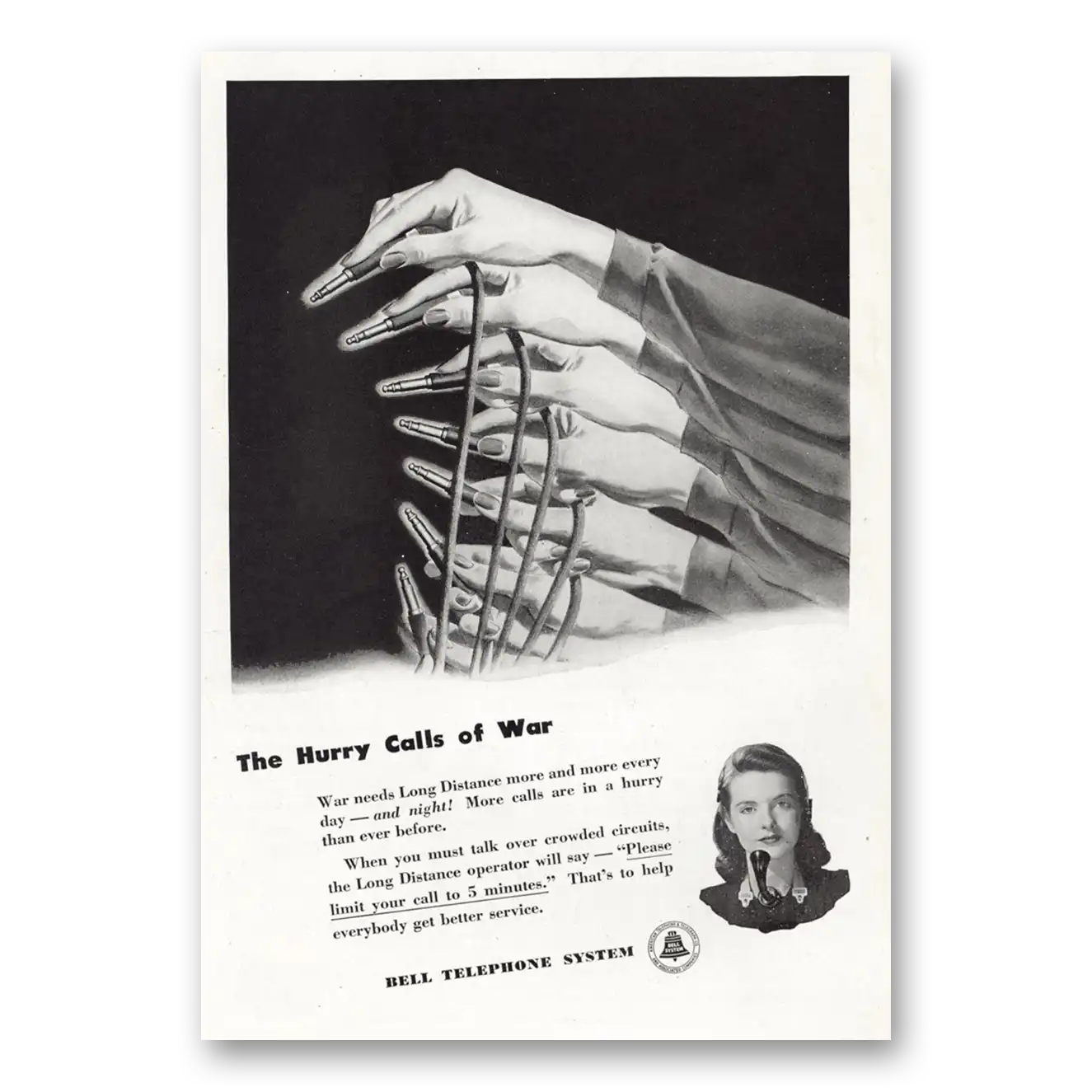 1944 Bell Telephone Print Ad | Hurry Calls War