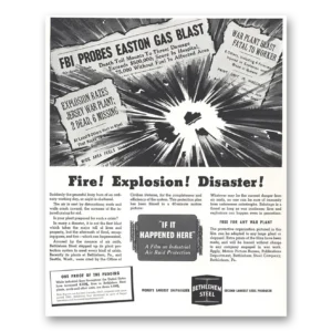 1944 Bethlehem Steel Print Ad | Fire Explosion