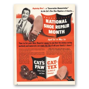 1944 Cats Paw Rubber Print Ad | National Shoe Repair Month