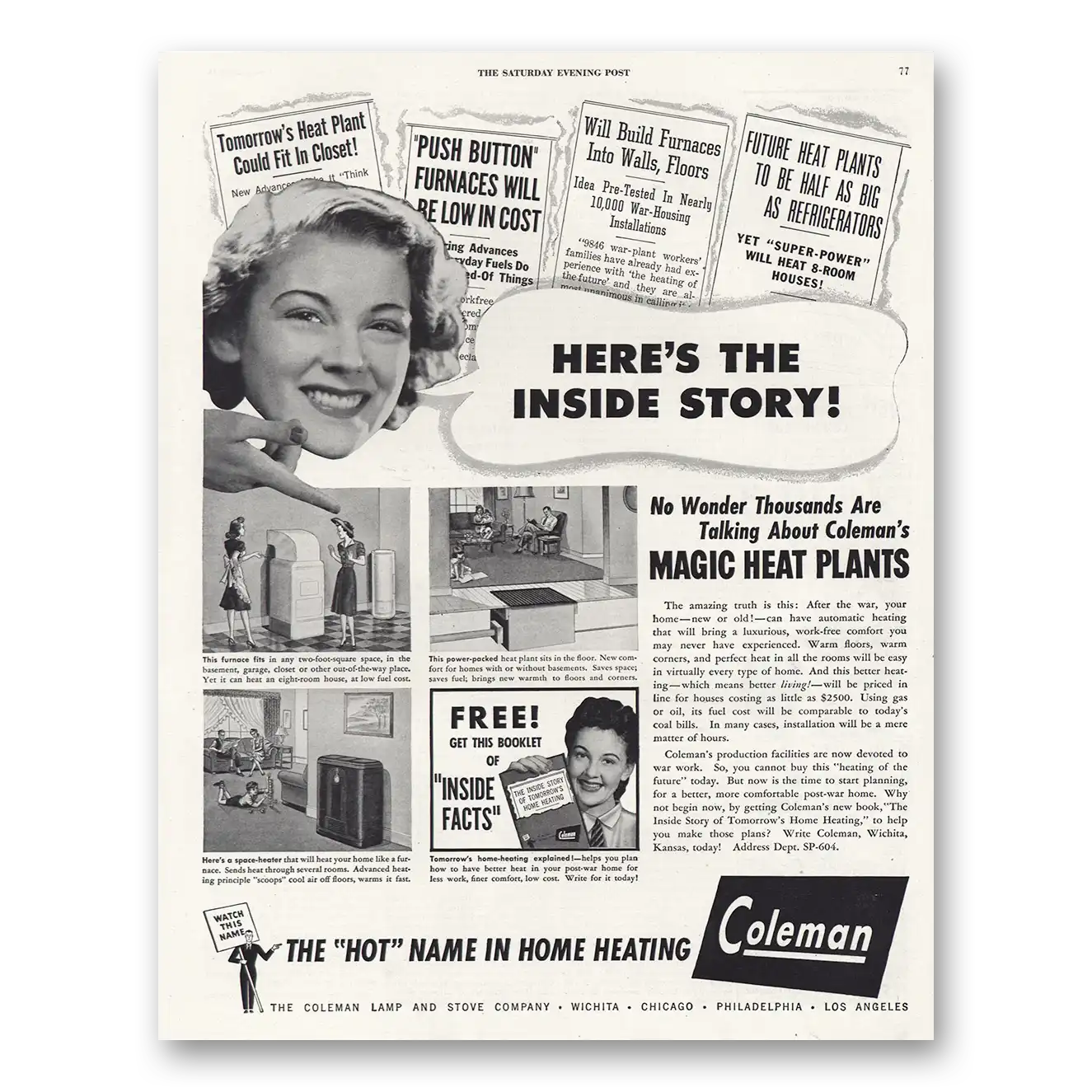 1944 Coleman Lamp and Stove Print Ad | Magic Heat Plants