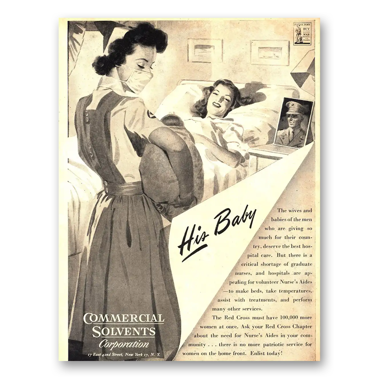 1944 Commercial Solvents Print Ad | His Baby