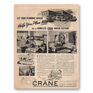 1944 Crane Water System Print Ad | Plan Now