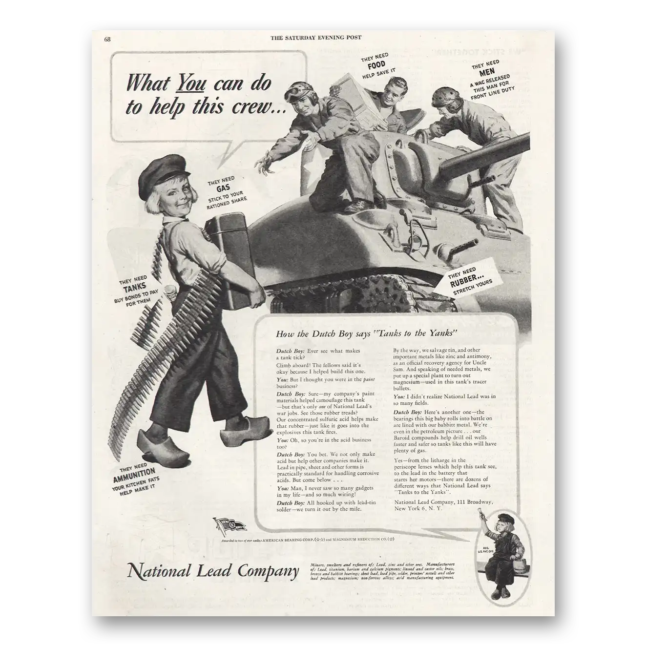 1944 Dutch Boy Paint Print Ad | Tanks Yanks