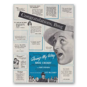 1944 Going My Way Movie Promo Print Ad | Bing Crosby