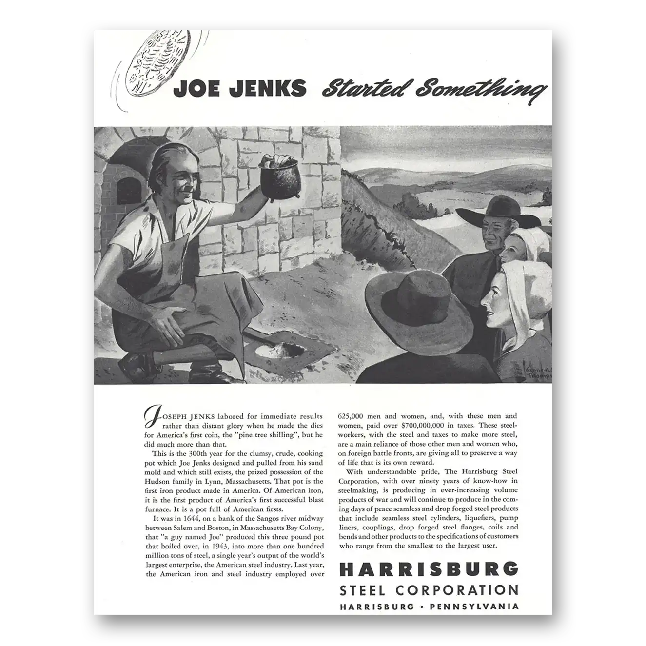 1944 Harrisburg Steel Print Ad | Joe Jenks