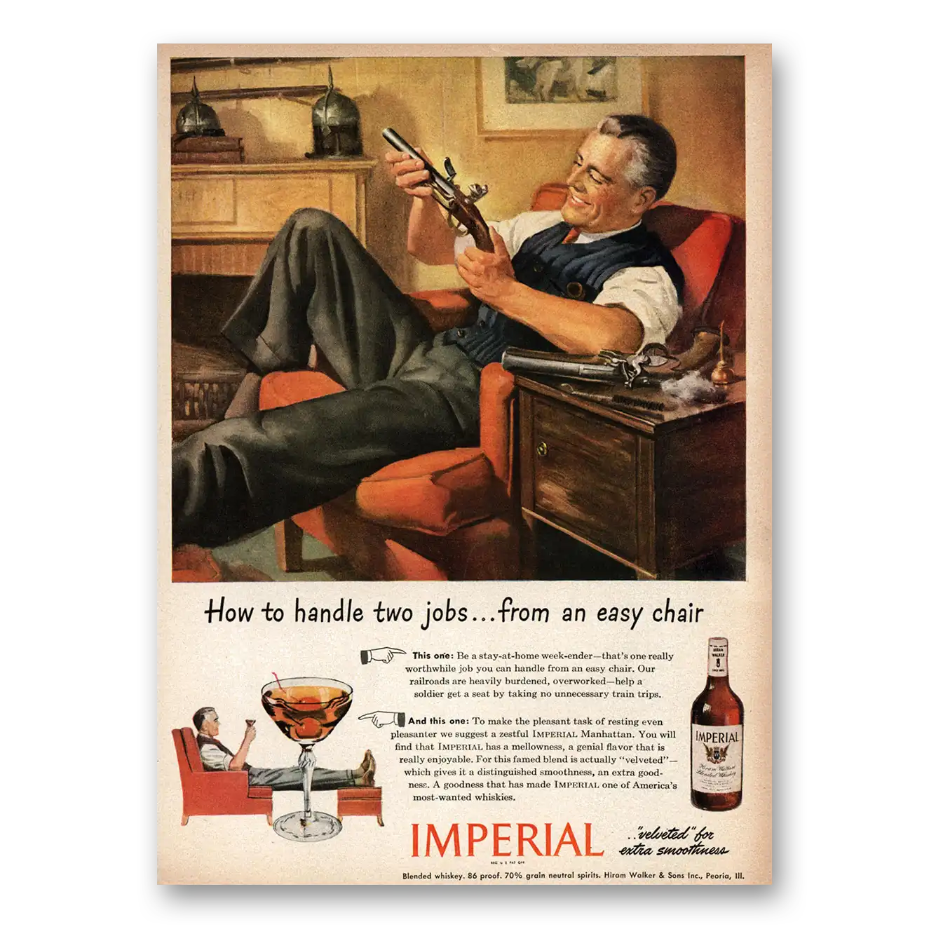 1944 Imperial Whiskey Print Ad | Handle Two Jobs