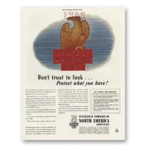 1944 Insurance Company North America INA Print Ad | Trust Luck