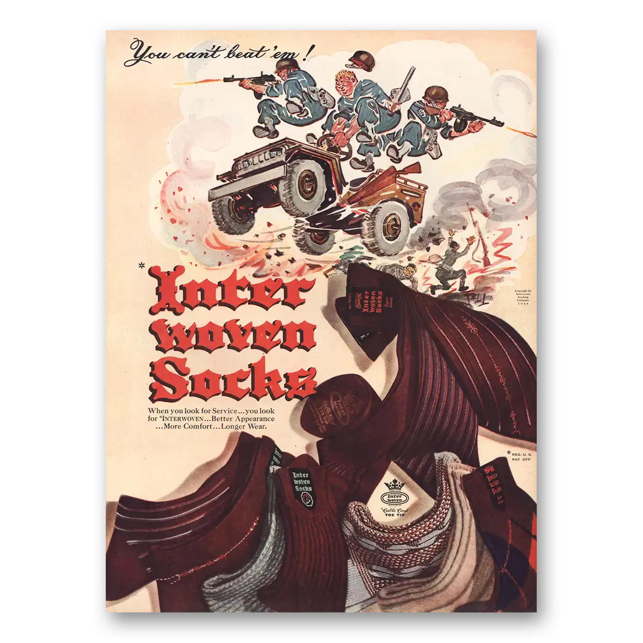 1944 Interwoven Socks Print Ad | Beat Em