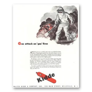 1944 Walter Kidde Fire Extinguisher Print Ad | Gas Attack
