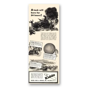 1944 Walter Kidde Fire Extinguisher Print Ad | Tank Will Burn