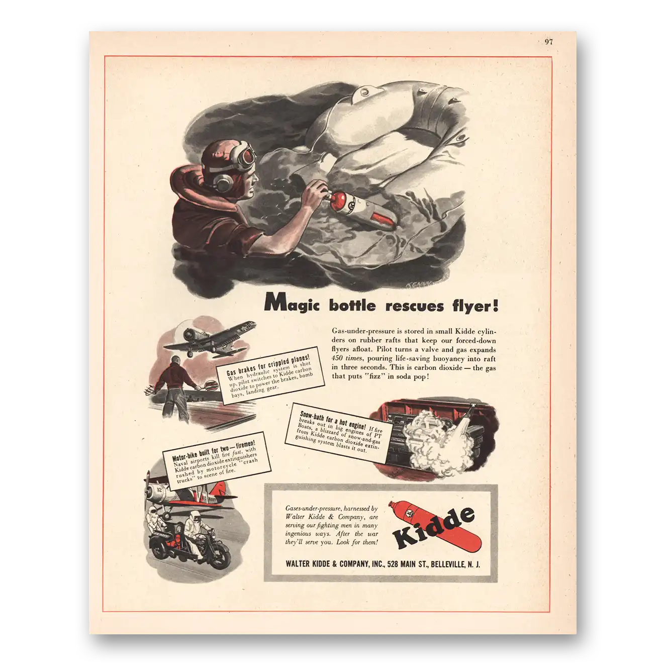 1944 Walter Kidde Fire Extinguisher Print Ad | Magic Bottle