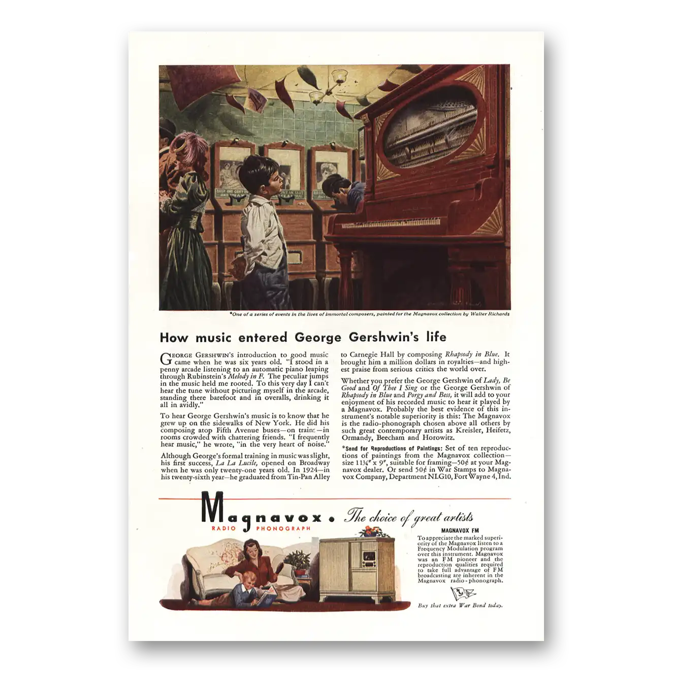 1944 Magnavox Radio Phonograph Print Ad | George Gershwins