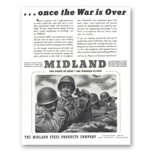 1944 Midland Steel Print Ad | War Is Over