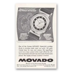 1944 Movado Watch Print Ad | Rigid Specifications