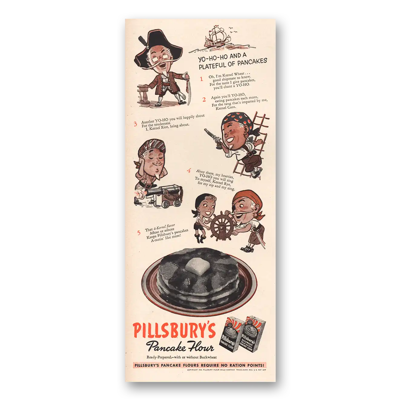 1944 Pillsbury Pancake Flour Print Ad | Yo Ho Ho