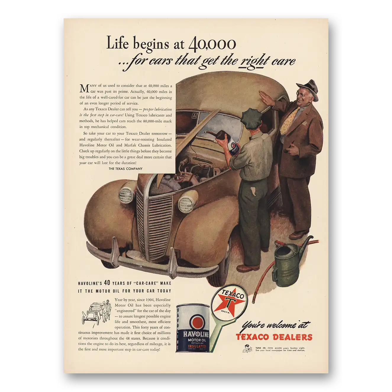 1944 Texaco Print Ad | Life Begins At 40000