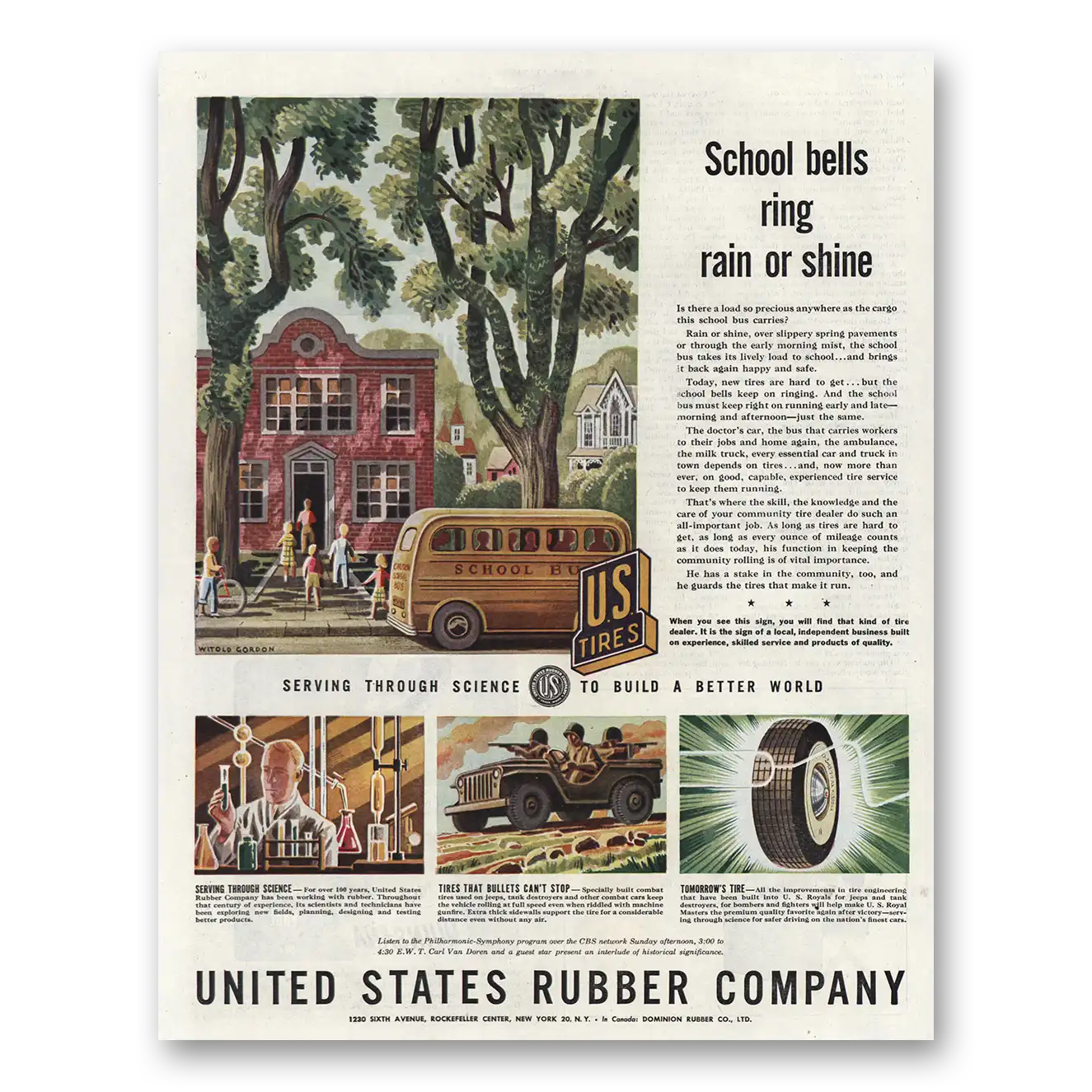 1944 United States Rubber Print Ad | School Bells Ring Rain Or Shine