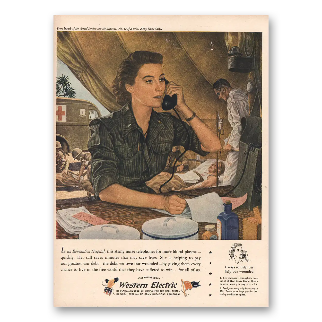 1944 Western Electric Print Ad | Evacuation Hospital