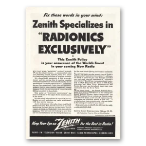 1944 Zenith Radio Print Ad | Radionics