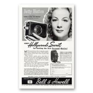1945 Filmo Camera Print Ad | Betty Hutton