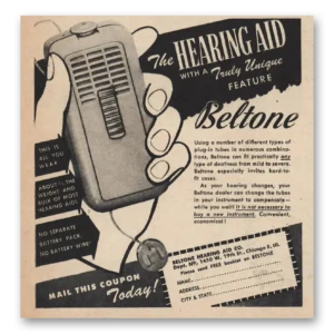 1945 Beltone Hearing Aid Print Ad | All You Wear