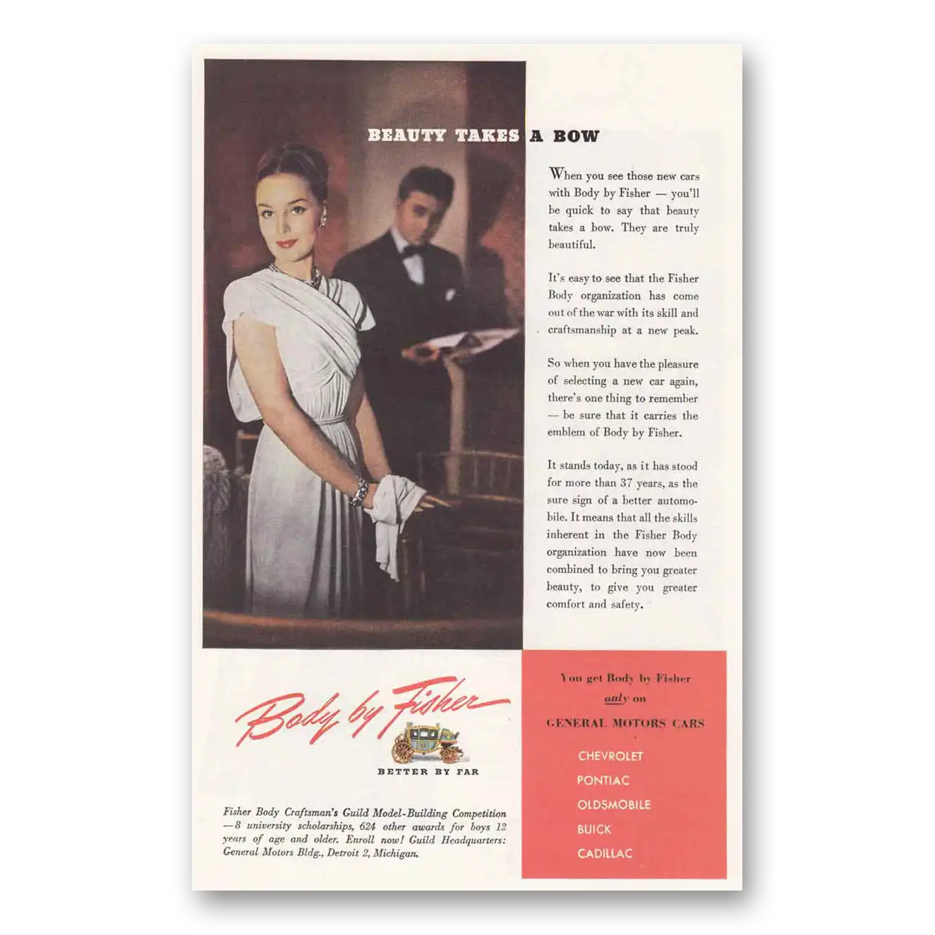 1945 Body by Fisher Print Ad | Beauty Takes Bow