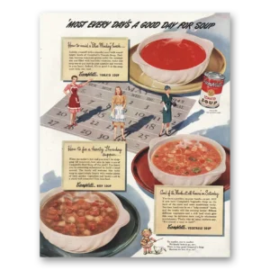1945 Campbells Soup Print Ad | Good Day For Soup