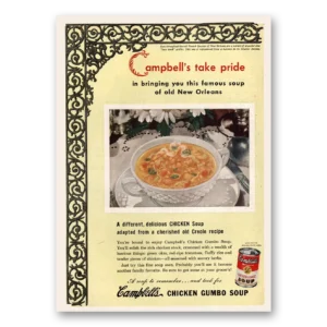 1945 Campbells Chicken Gumbo Soup Print Ad | New Orleans