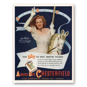 1945 Chesterfield Cigarettes Print Ad | Jan Clayton