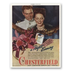 1945 Chesterfield Cigarettes Print Ad | Perfect Evening