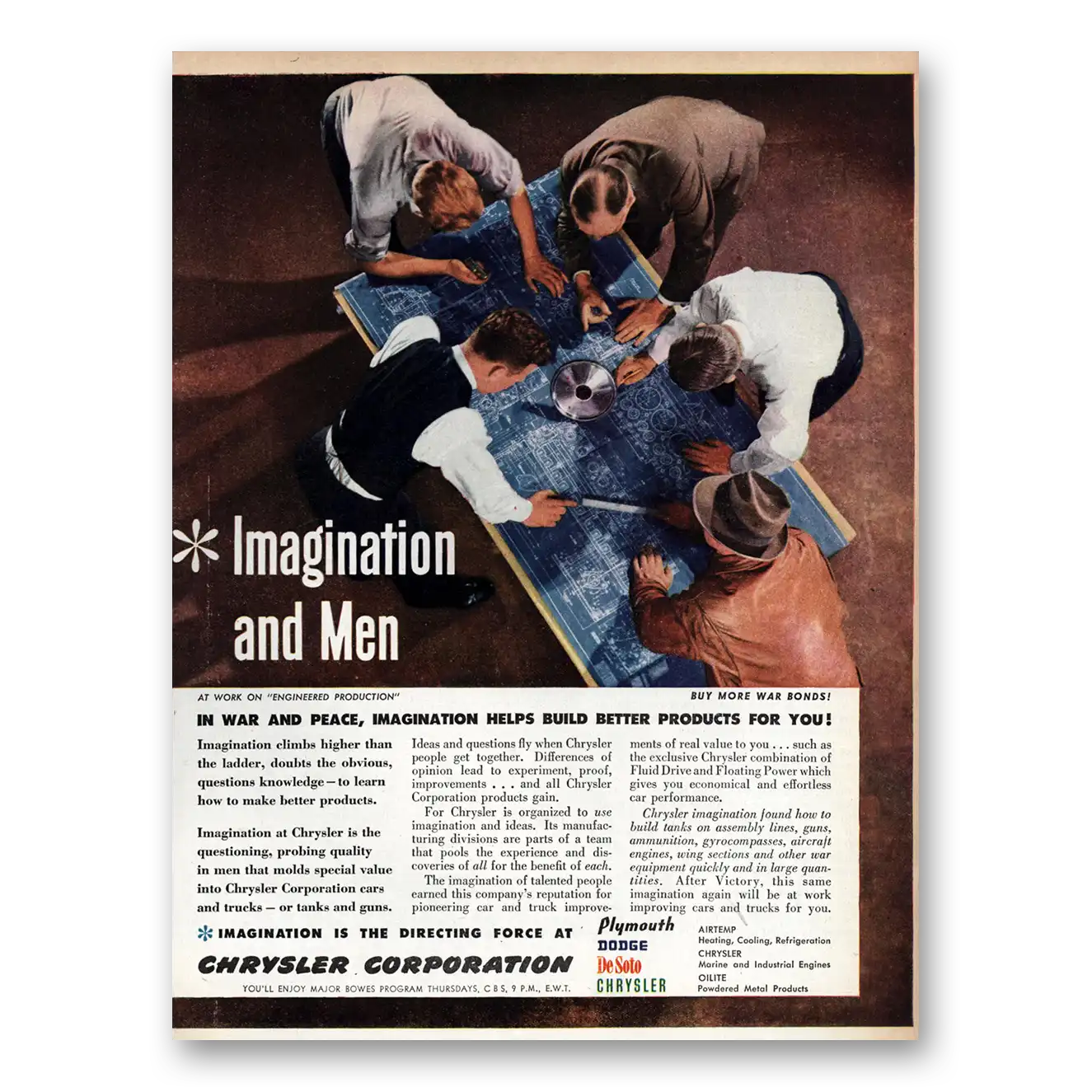 1945 Chrysler Corporation Print Ad | Imagination Men