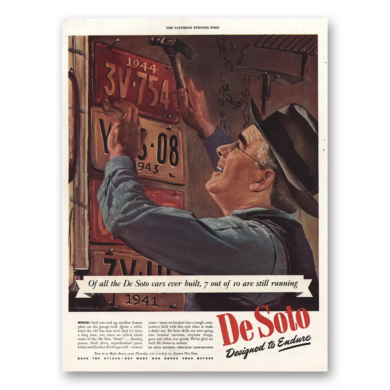 1945 DeSoto Print Ad | License Plates Still Running