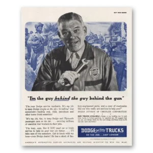 1945 Dodge Trucks Print Ad | Guy Behind Gun