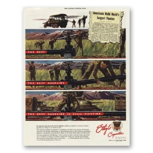 1945 Ethyl Gasoline Print Ad | Worlds Longest Pipeline