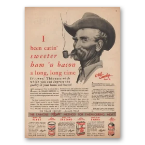 1945 Figaro Company Print Ad | Sweeter Ham Bacon Old Smoky