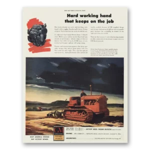 1945 GM Diesel Power Print Ad | Hard Working Hand