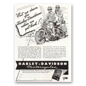 1945 Harley Davidson Print Ad | Put Us Down