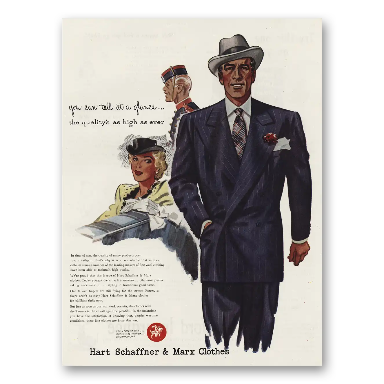1945 Hart Schaffner Marx Print Ad | Tell At Glance